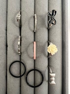 Mixed Silver Tone & Pink Accent Ring Set